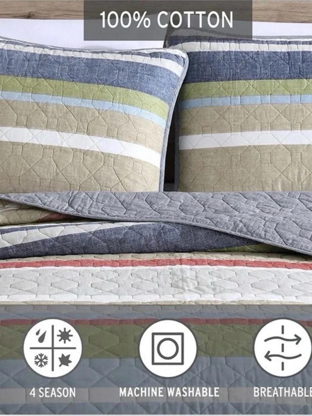 Eddie Bauer Salmon Ladder Beige Cotton Quilt Set - Twin Quilt + 1 Sham